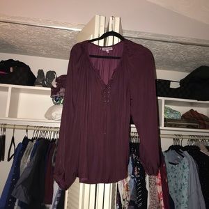 Jennifer Lopez silky lace up purple blouse size XL